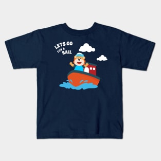 Cute lion the animal sailor on the boat Kids T-Shirt